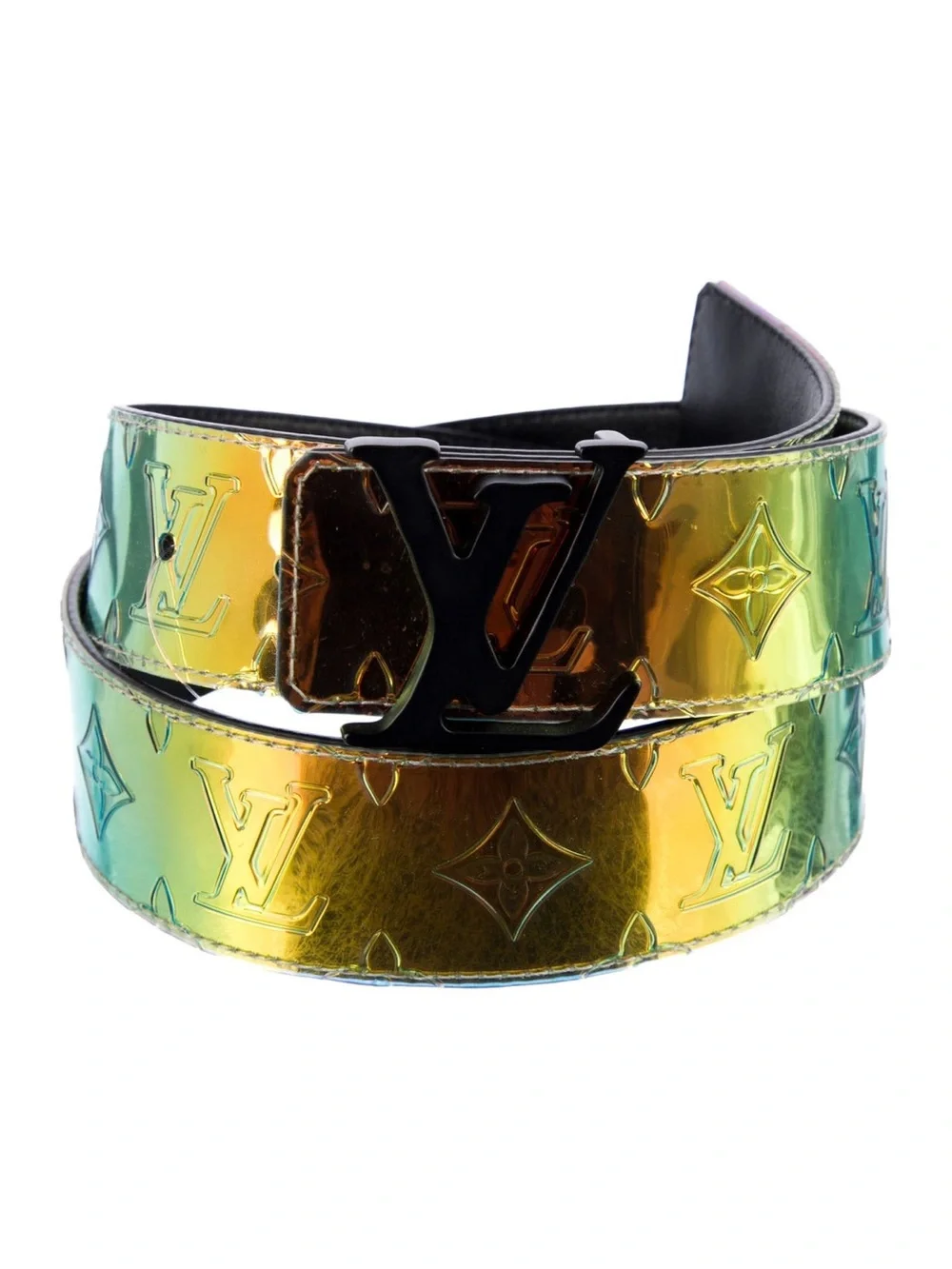 Louis Vuitton Men’s Iridescent Green Yellow Monogram Belt with Black LV Buckle
